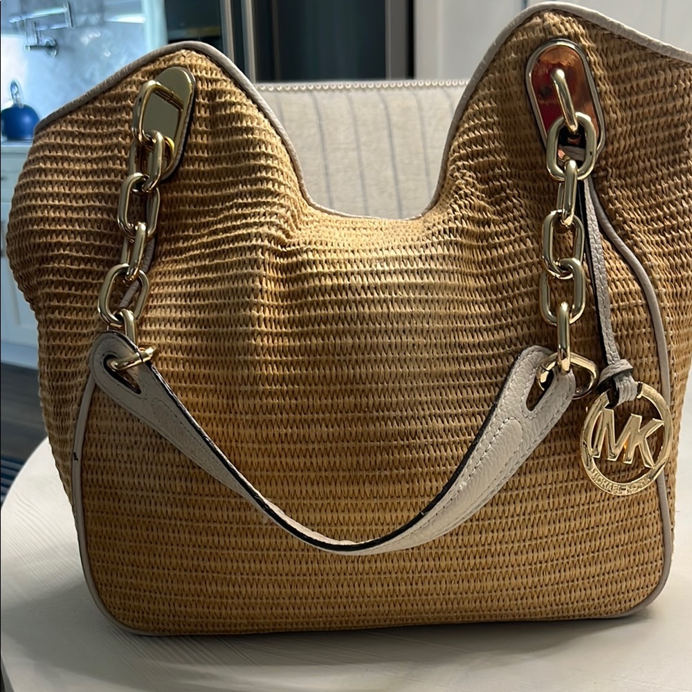 Michael Kors Tan Gold Shoulder Bag with Woven Texture